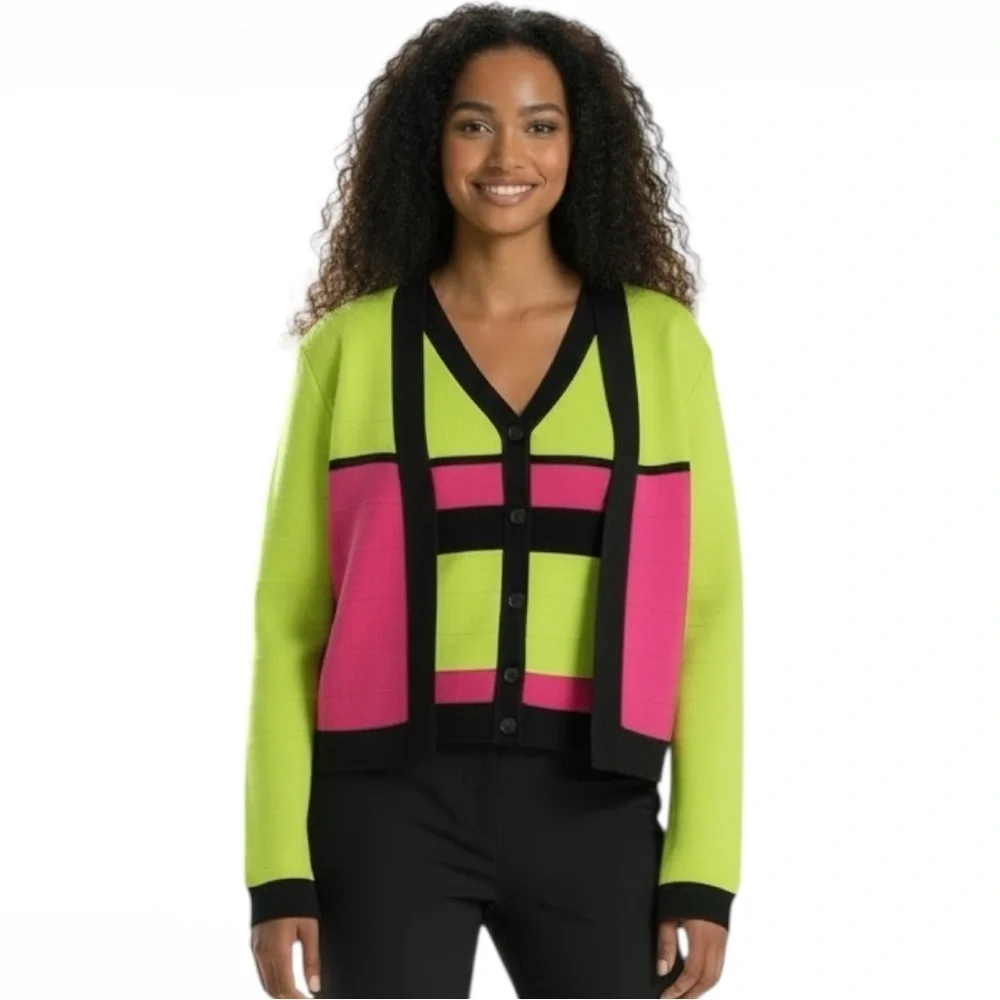 Karen Millen Neon Colorblock Cardigan Sweater XXXL